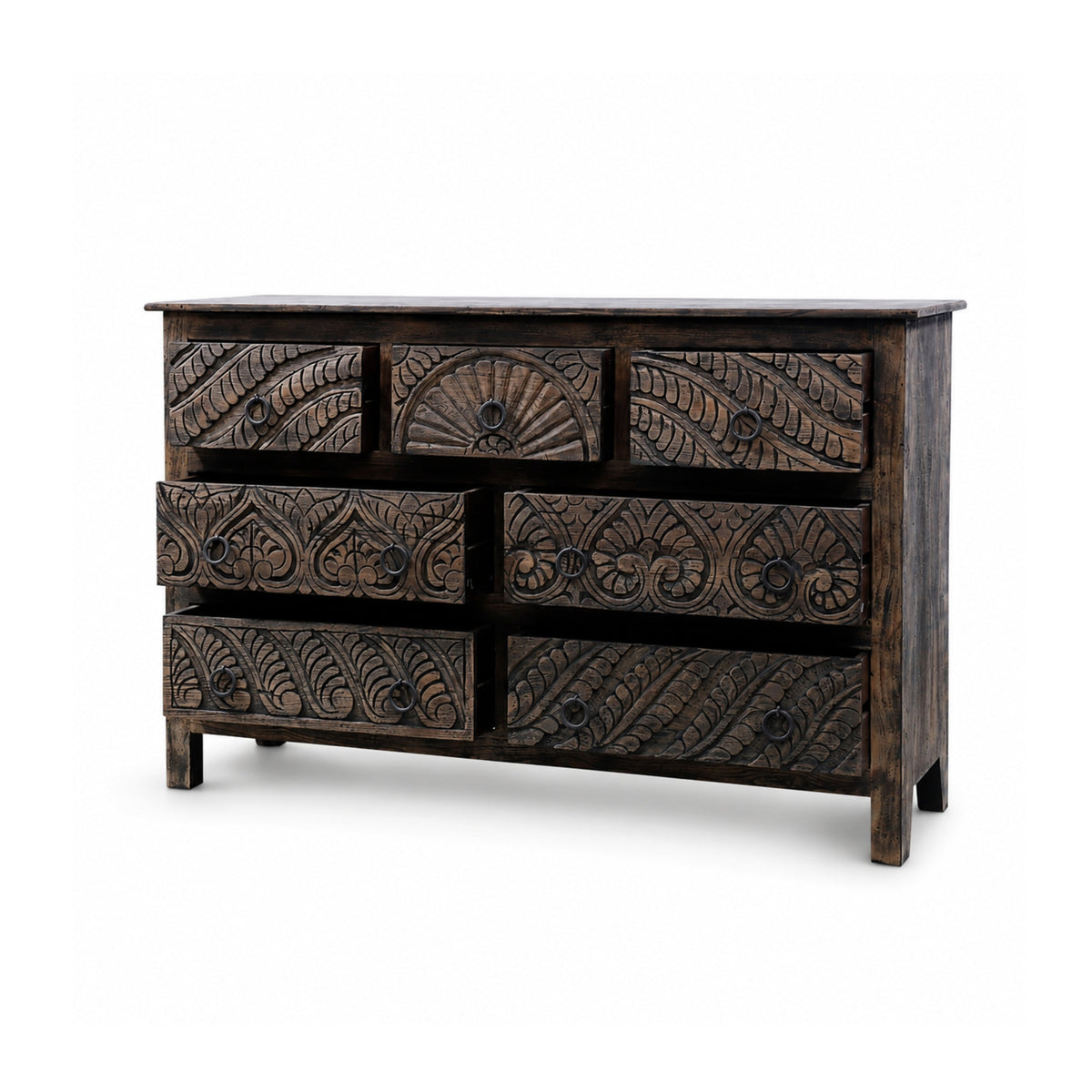 Meerabagh Hand Carved Chest of 7 Drawers