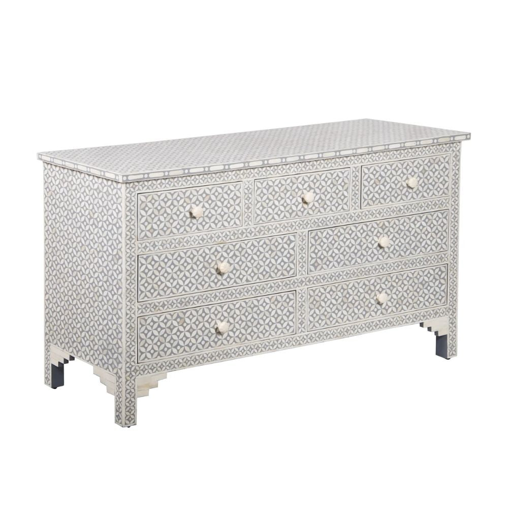 Rajmahal Bone Inlay 7 Drawer Chest of Drawers - Grey Geometric