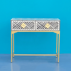 Taj Signature Black And White Bone inlay 2 Drawers Console Table