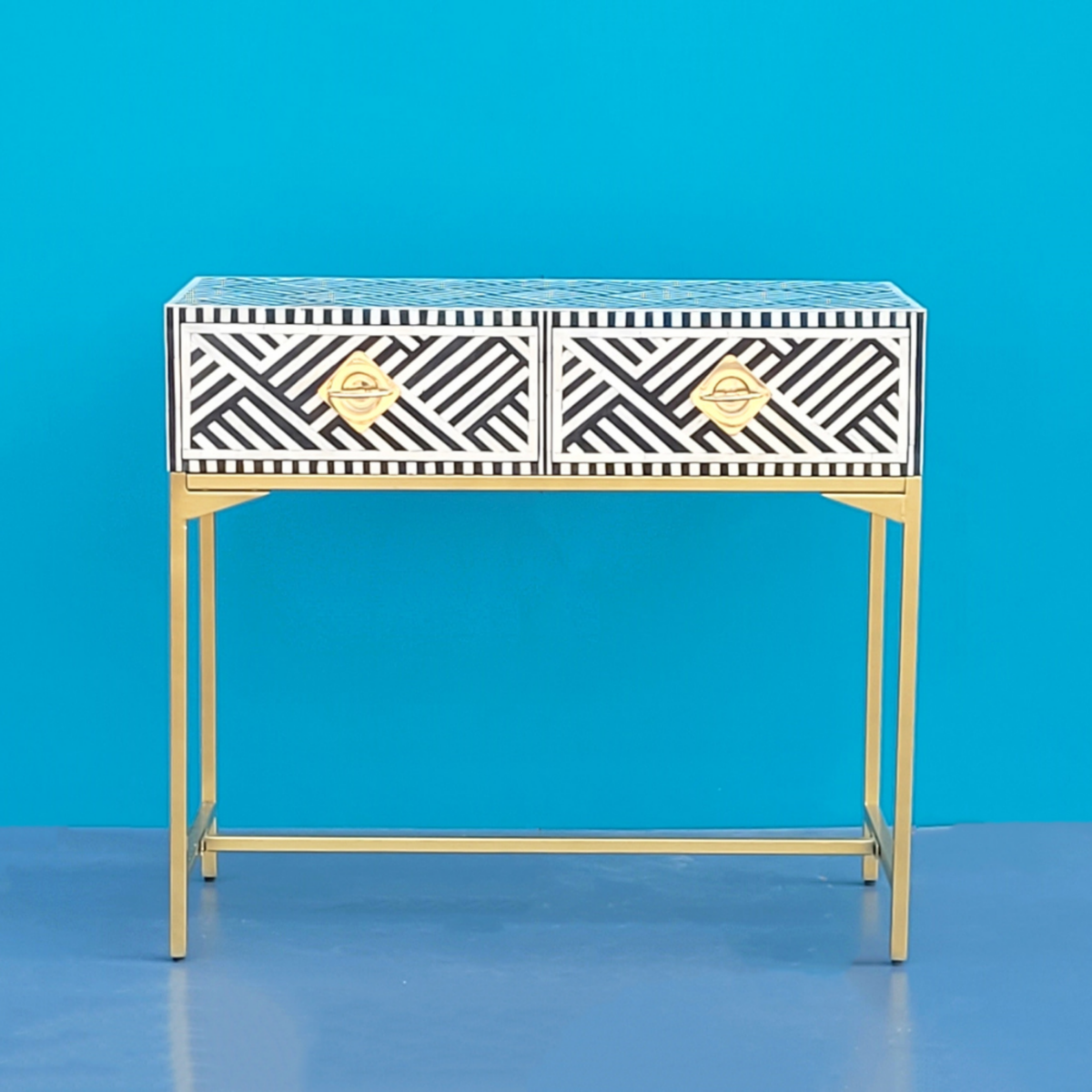Taj Signature Black And White Bone inlay 2 Drawers Console Table