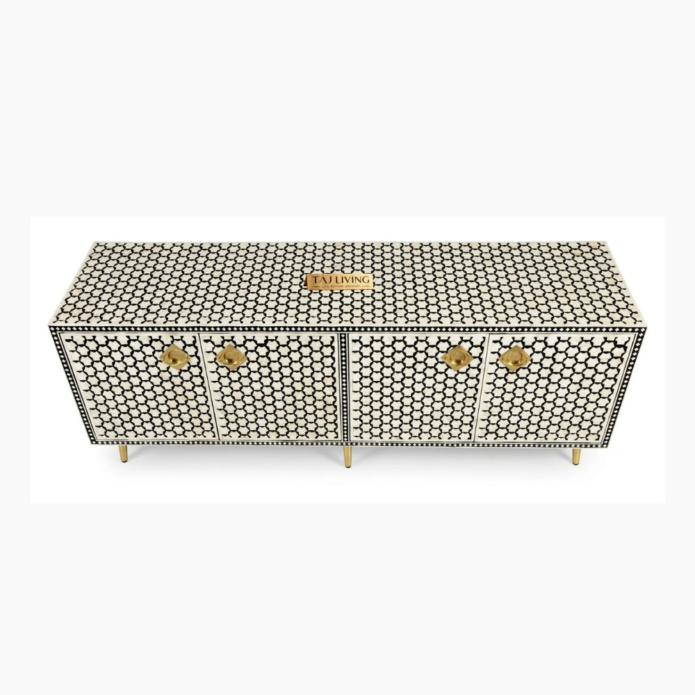 Black Bone Inlay Targua Design 4 Door TV Unit Media Cabinet