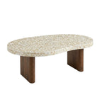 White Mother of Pearl Coffee Table with Wooden Legs