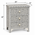 Rooh Bone Inlay Grey Floral 2 Drawer Bedside Table