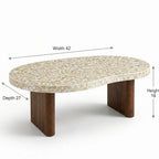 White Mother of Pearl Coffee Table with Wooden Legs