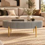Bone Inlay Black & White Oval Coffee Table with Gold Legs