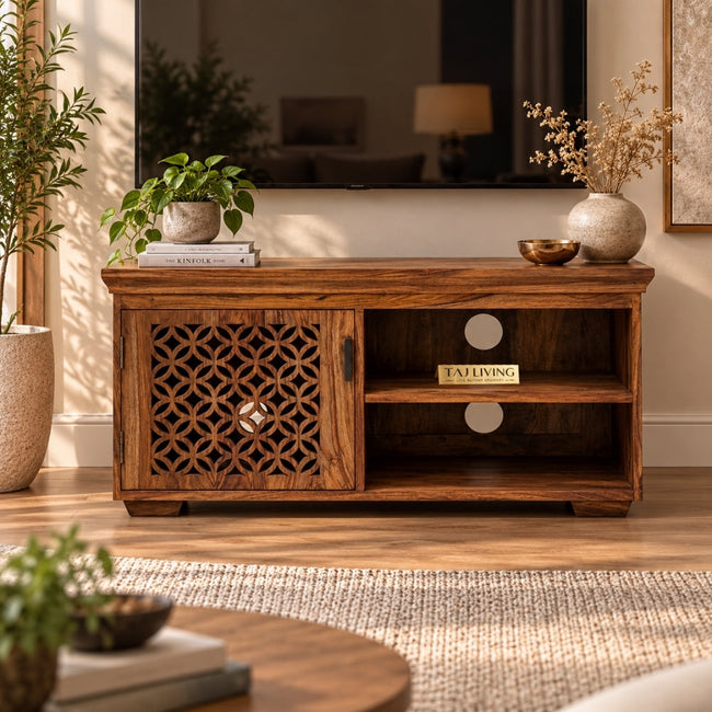 Aangan Sheesham Wood TV Unit with 1 Drawer and 2 Shelves Hover Image