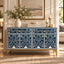 Rajmahal Blue Bone Inlay 2 Drawer 4 Door Buffet Cabinet with Floral Design