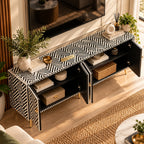 Black Bone Inlay Optical Design 4 Door TV Unit Media Cabinet