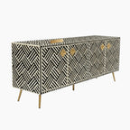 Black Bone Inlay Optical Design 4 Door TV Unit Media Cabinet