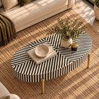 Bone Inlay Black & White Oval Coffee Table with Gold Legs