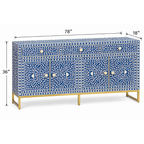 Naqsh Neel Floral Bone Inlay Sideboard with Gold-Finish Stand – 4 Door & 2 Drawer