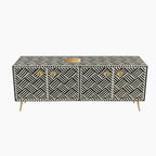 Black Bone Inlay Optical Design 4 Door TV Unit Media Cabinet