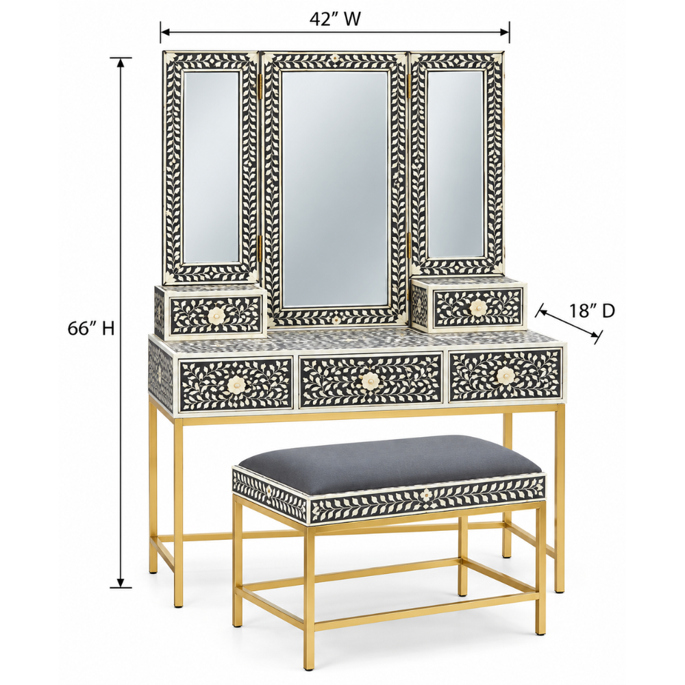 Mandvi Bone Inly Dressing Table with Seating Stool