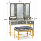 Mandvi Bone Inly Dressing Table with Seating Stool