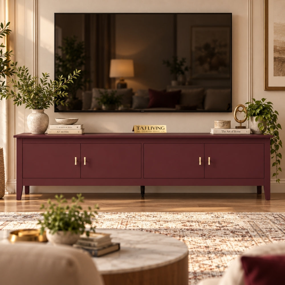 Charbagh Handmade 180cm Wide Red-Brown Solid Wood TV Unit