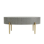 Bone Inlay Black & White Oval Coffee Table with Gold Legs