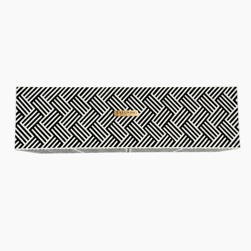 Black Bone Inlay Optical Design 4 Door TV Unit Media Cabinet