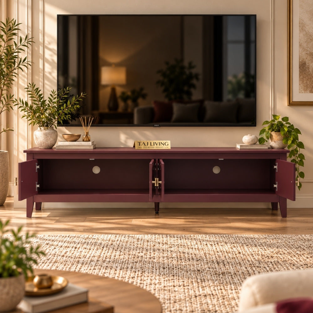Charbagh Handmade 180cm Wide Red-Brown Solid Wood TV Unit