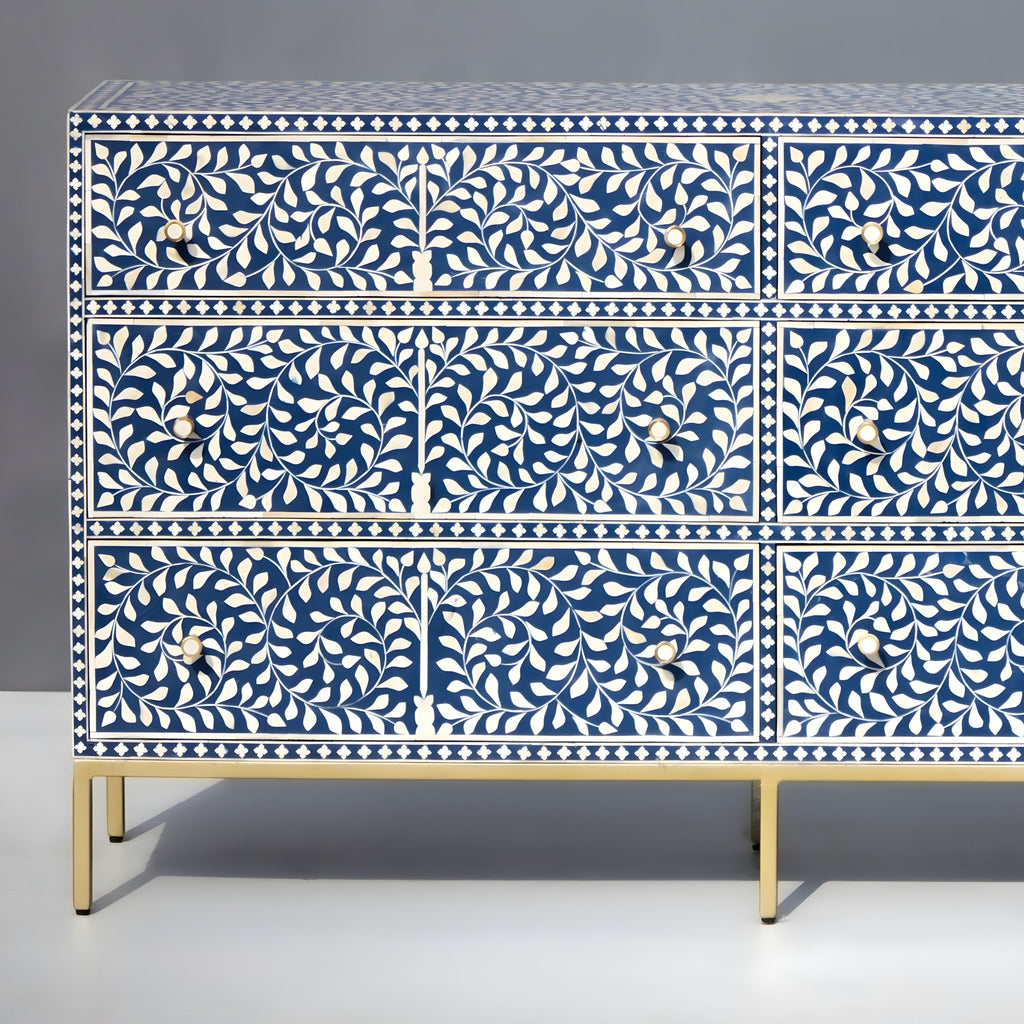 Regal Vine Bone Inlay Sideboard Cabinet - Floral Pattern
