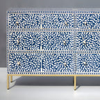 Regal Vine Bone Inlay Sideboard Cabinet - Floral Pattern