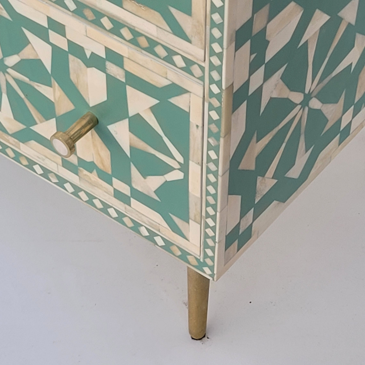 Moroccan Bone Inlay Sage Green 9 Drawers Sideboard / Cabinet