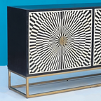 Dharohar Black and White Bone inlay Sideboard with Hinged Storage Doors