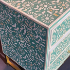 Sheesh Mahal Mint Green Floral Bone Inlay Chest of 3 Drawers