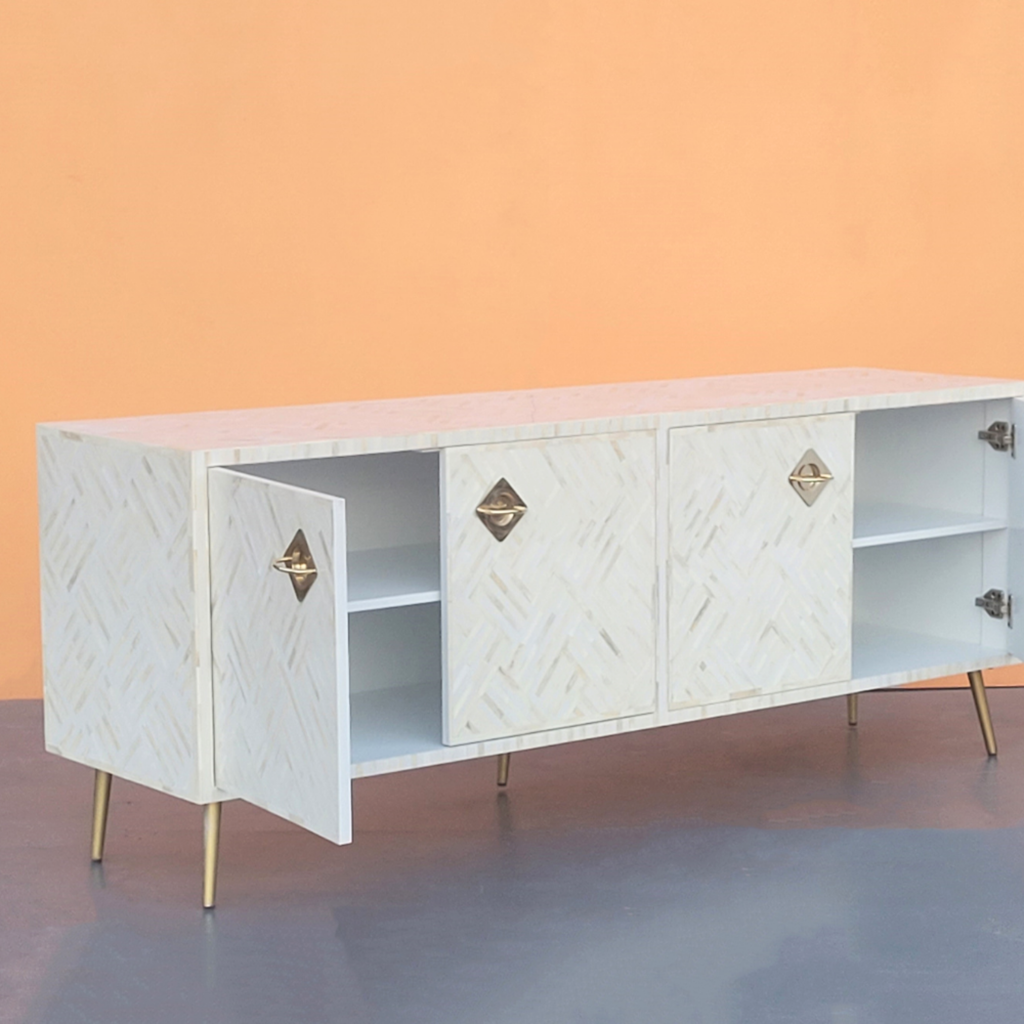 Virāsat Bone Inlay Storage White Media Unit / Sideboard ( Optical Design )
