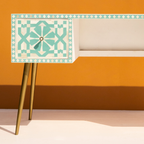 Moroccan Bone Inlay Console / Writing Desk with Gold-Tone Legs
