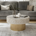 Luxury Mother of Pearl Inlay Round Coffee Table with Brass Base