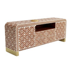 Bone Inlay Orange & White 4-Drawer 2-Door TV Unit Cabinet with Open Shelf