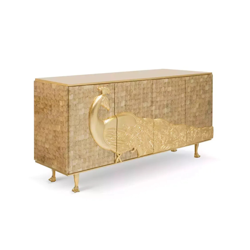 Gulnaar Handmade Brass Golden Peacock Sideboard