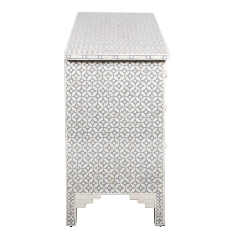 Rajmahal Bone Inlay 7 Drawer Chest of Drawers - Grey Geometric