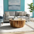 Rajtilak Natural Solid Wood Round Coffee Table – Handcrafted Drum Style