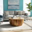 Rajtilak Natural Solid Wood Round Coffee Table – Handcrafted Drum Style
