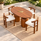 Darbar Wood Round Table with 4 Matching Chairs Dining Set