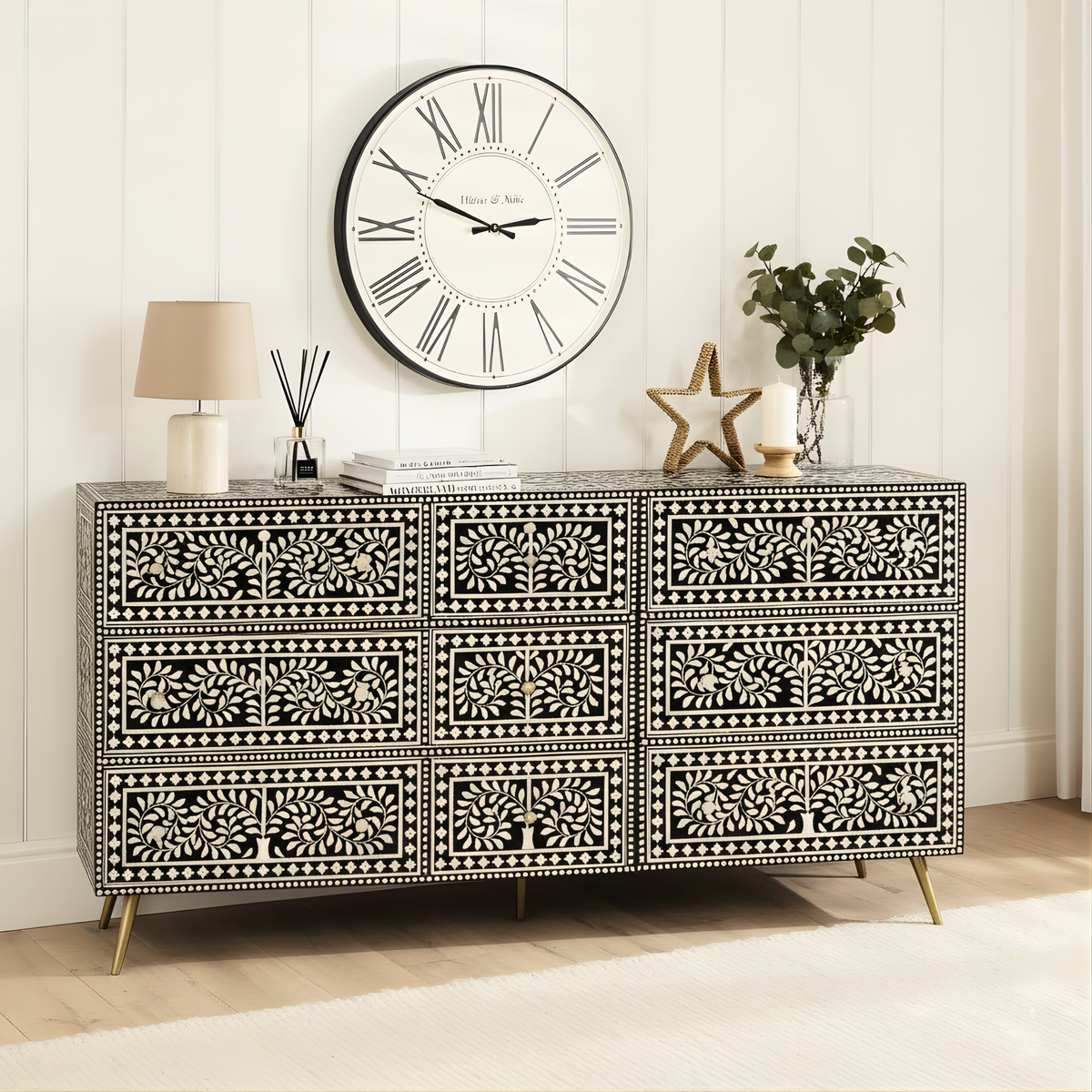 Charbagh Bone Inlay Chest of Drawers with Floral Design – Luxury Storage Cabinet