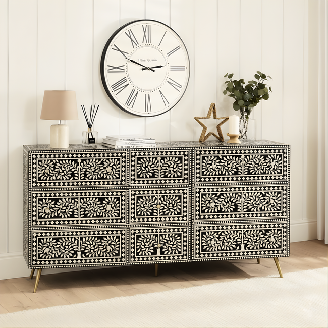 Charbagh Bone Inlay Chest of Drawers with Floral Design – Luxury Storage Cabinet Hover Image