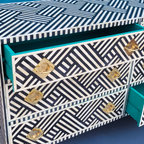 Optical Bone Inlay Chest of 9 Drawers with Metal Handles