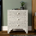 Classic Grey Bone Inlay 3-Drawer Bedside Chest