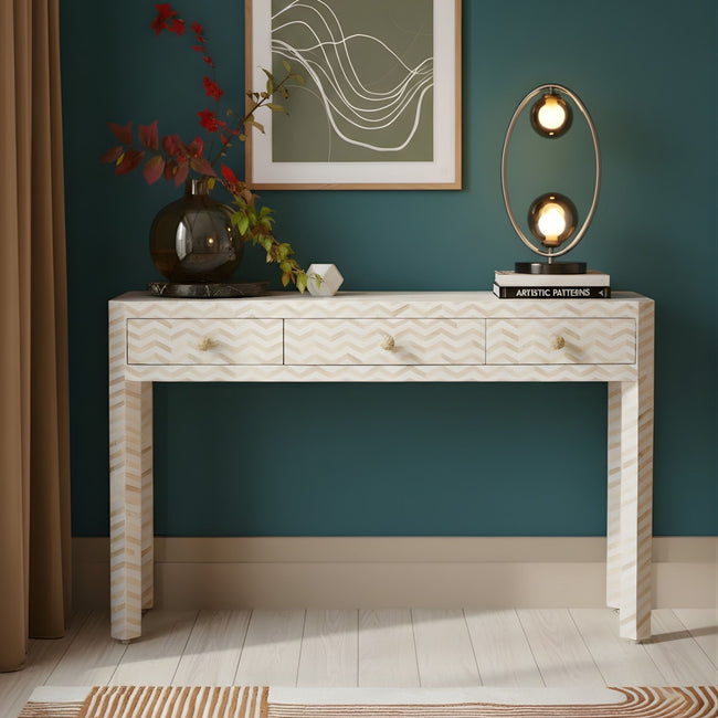Adaa Bone Inlay Console Table with Three Drawers Hover Image