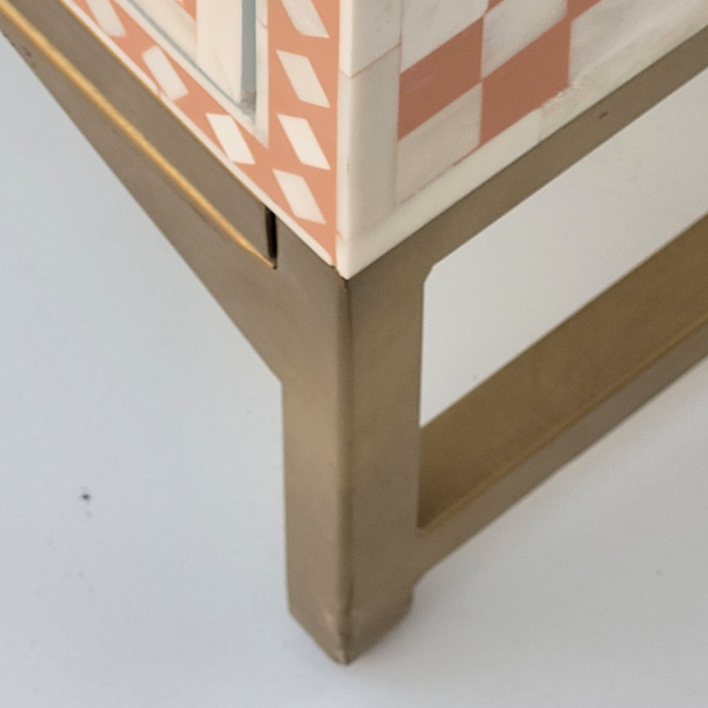 Nakashi Bone Inlay Floral Pattern Orange Cabinet with Metal Base