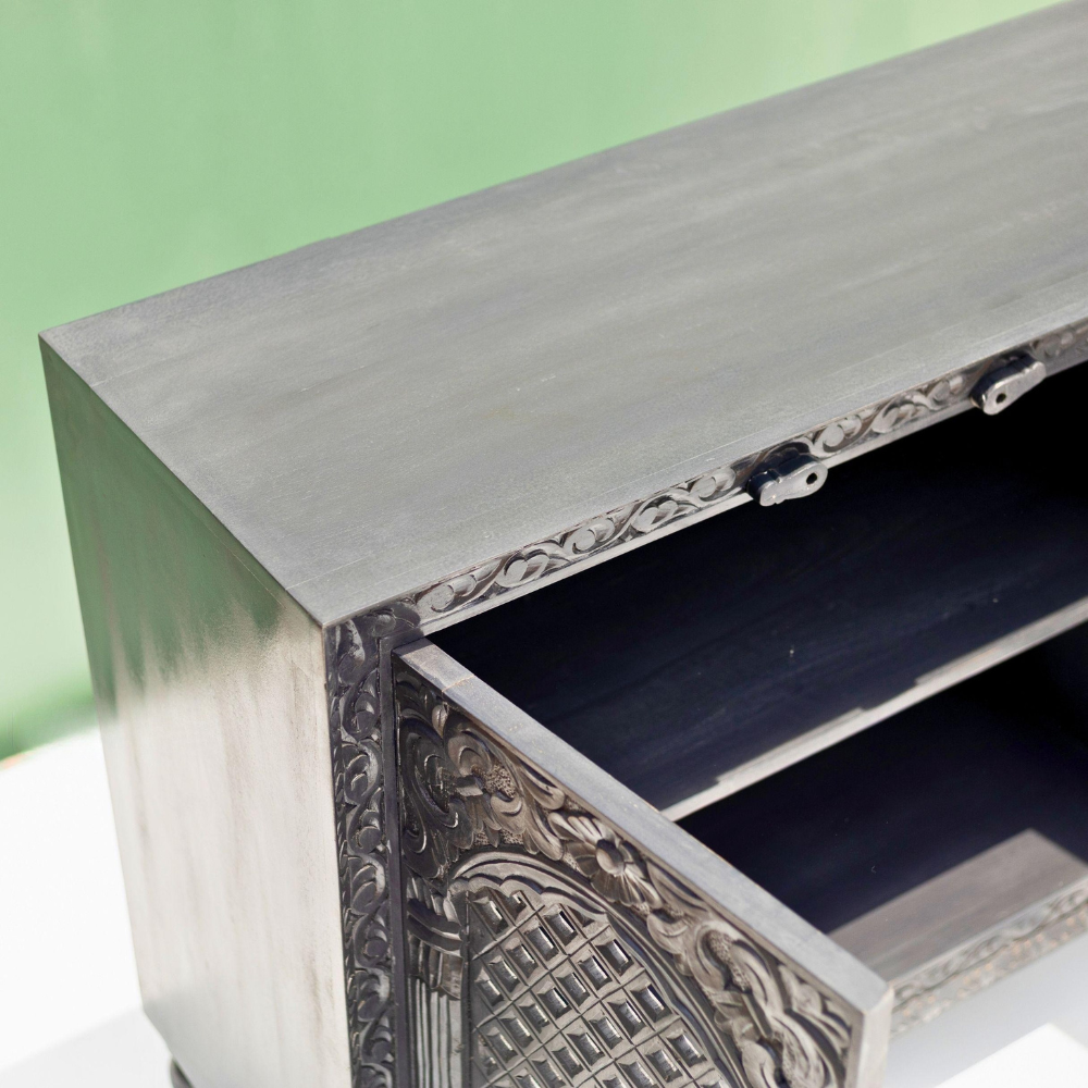 Haveli Wooden Hand Carved 3-Door Jali Cabinet / Sideboard