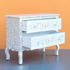 Hand-Carved Mother of Pearl Chest of 2 Drawers Floral Design