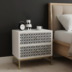Modern Black & White Bone Inlay Bedside Table with 2 Drawers