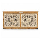 Handcrafted Solid Wood Sideboard Cabinet with Intricate Mandala Carved Doors