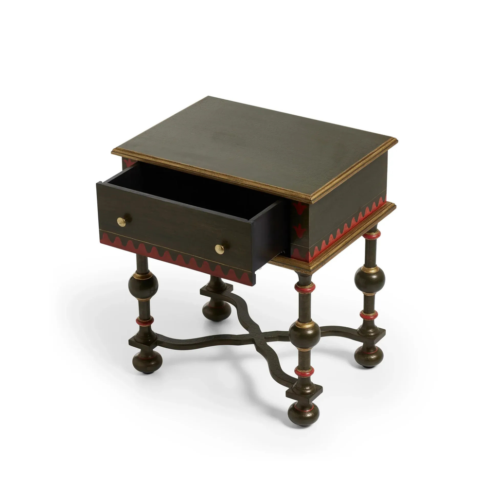 Madhushala Hand Painted Till Dark Green Bedside Table