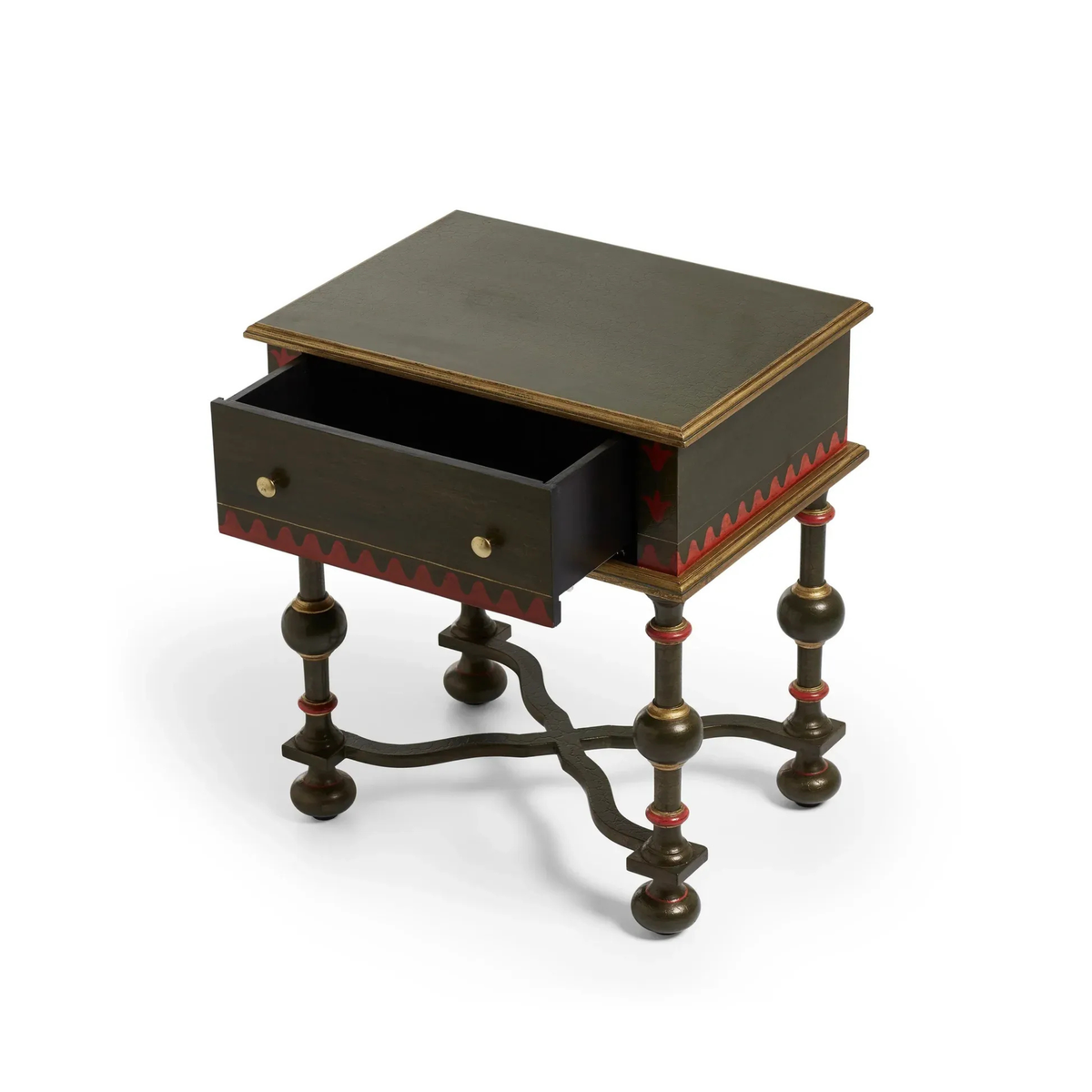 Madhushala Hand Painted Till Dark Green Bedside Table