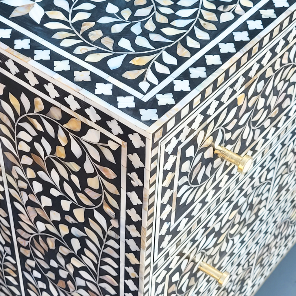 Rang Mahal Mother of Pearl 9 Drawer Floral Sideboard / Chest of Drawers
