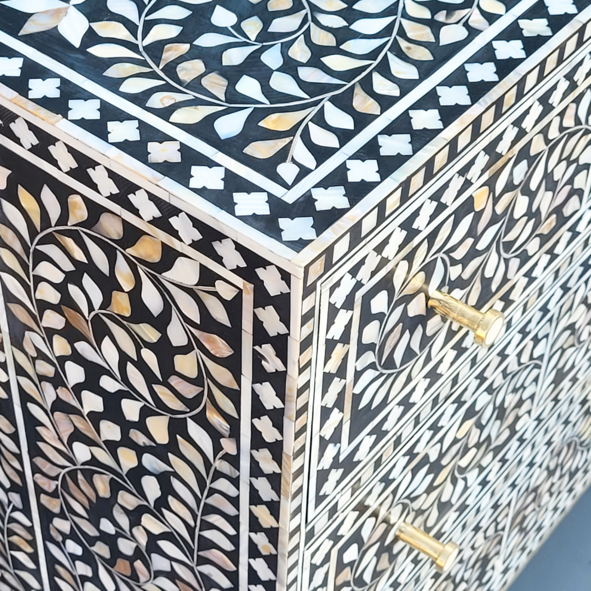 Rang Mahal Mother of Pearl 9 Drawer Floral Sideboard / Chest of Drawers